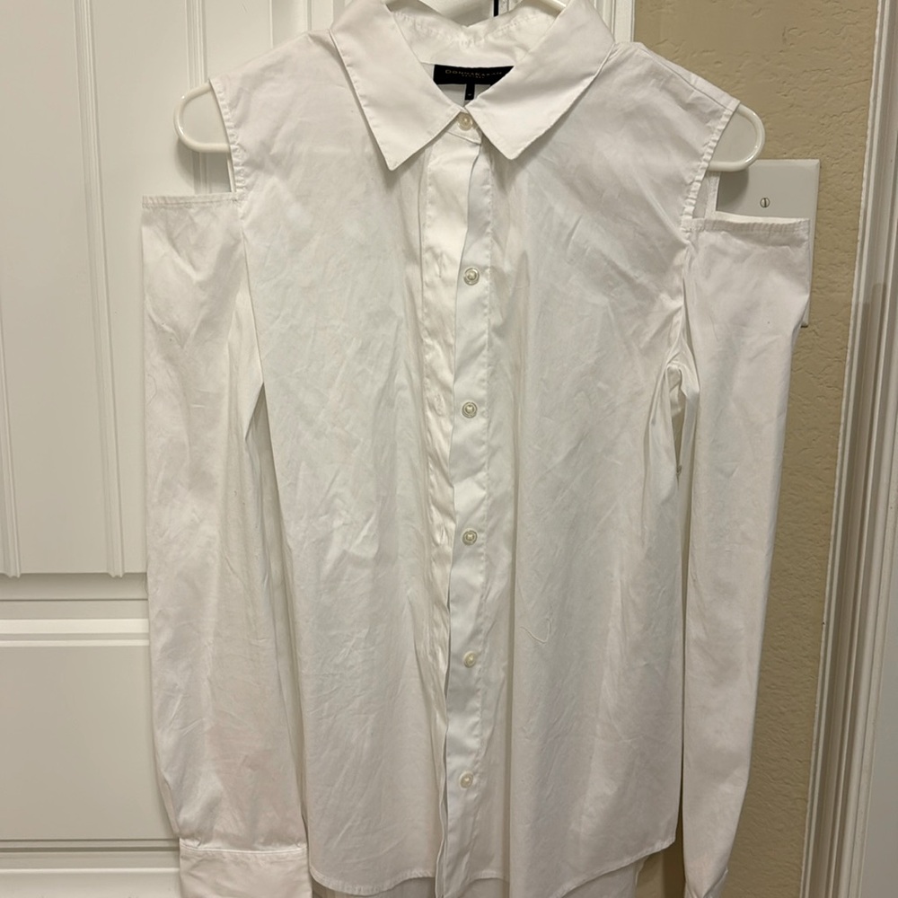 Donna Karan Cold Shoulder Button Up